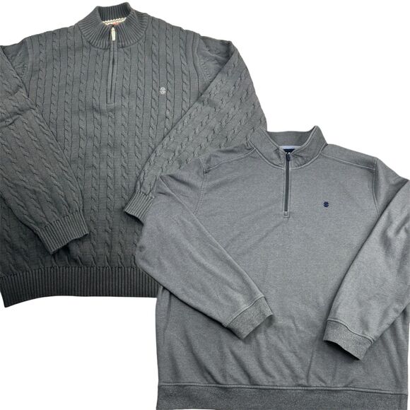 Izod Men’s Sweater Lot 3XLT Gray Black Pullover Knit Stretch 1/4 Zip Big & Tall - Picture 1 of 10